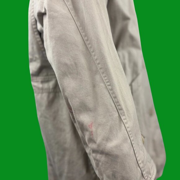 VTG Architect Chore Coat Beige Canvas Work Jacket Navy Corduroy Collar - Picture 4 of 7